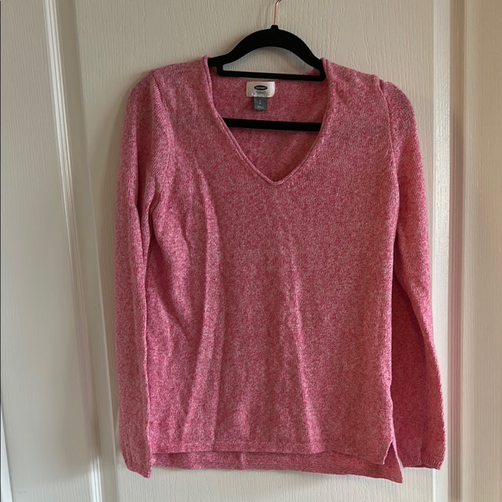 Old Navy Pink & White Marl V-Neck Textured Knit Sweater - Size S